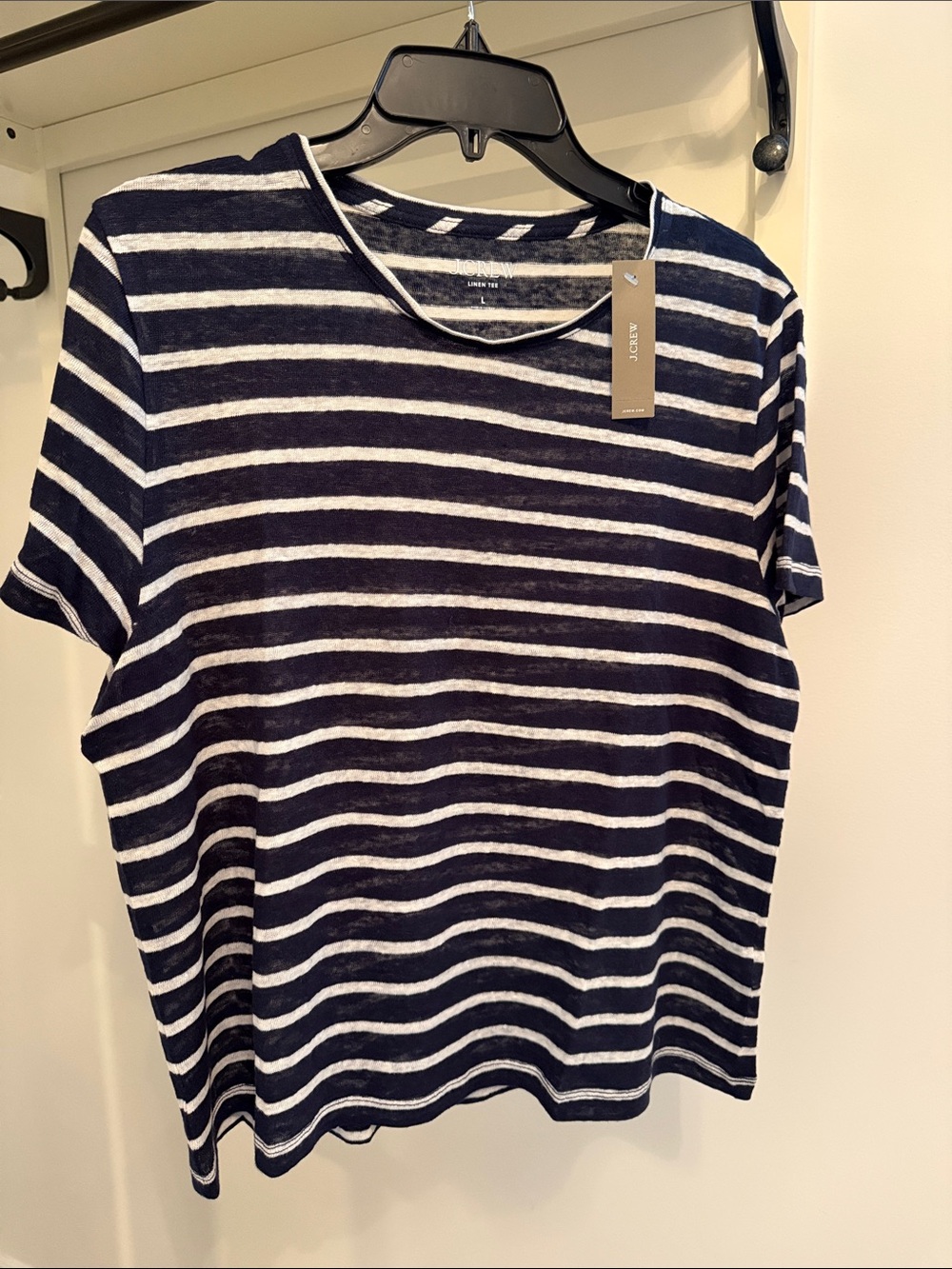 J. Crew Navy & White Striped Linen-Blend Tee